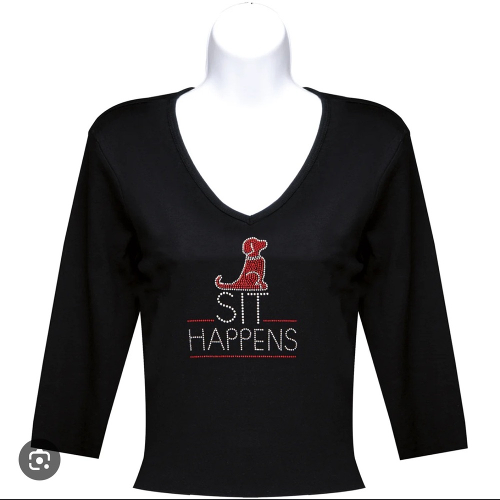 🆕 Rhinestone ’Sit Happens’ Top SMALL 🐾 - Picture 2 of 4